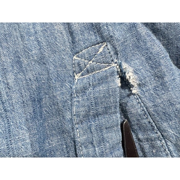 Obey Mens Blue Denim Cotton Long Sleeve Collared Button Shirt Pockets Sz XL - Picture 3 of 12